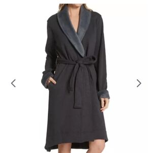 UGG Black with Dark Gray Trim Plush Shawl Collar Robe
